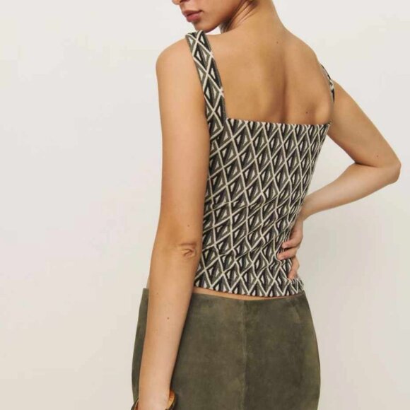 NEW Reformation Birch Tank Knit Top Small Art Deco Pattern Slightly Stretch - Picture 2 of 9